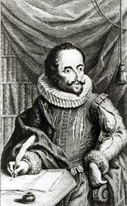 Portrett av Miguel de Cervantes Saavedra (1547-1616) gravert av Jacob Folkema (1692-1767)